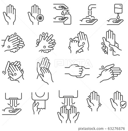 Hand washing steps icons vector illustrations. Hand washing steps icons vector illustrations. 63276876