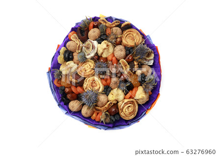Bouquet of dried fruits with blue spines Bouquet of dried fruits with blue spines 63276960