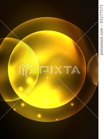 Glowing neon shiny transparent bubbles, glass circles or bio cell concept. Techno futuristic vector abstract background For Wallpaper, Banner, Background, Card, Book Illustration, landing page 63277571