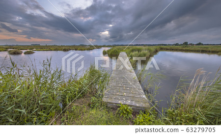Wooden footbridge in wetland 63279705