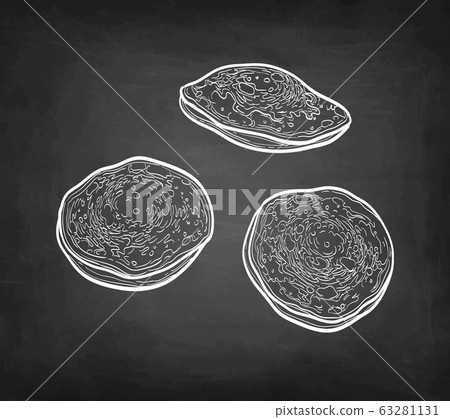 Chalk sketch of pancakes. 63281131