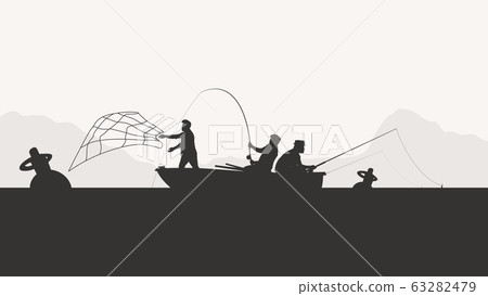group of men fishing silhouette group of men fishing silhouette 63282479