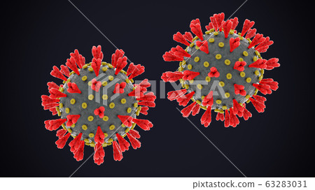 Novel coronavirus with red protein protrusions to attach on receptor in human body 63283031