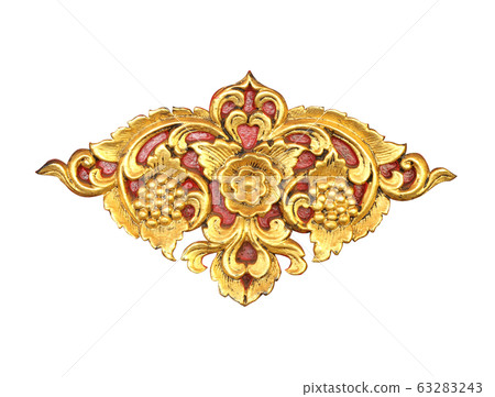 Pattern of wood carve gold paint for decoration on 63283243