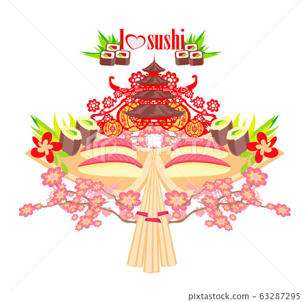 Sushi restaurant composition. Asian food design Sushi restaurant composition. Asian food design 63287295