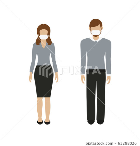 man and woman with mouth protection isolated on white background 63288026