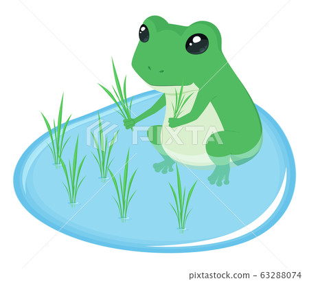 Illustration of a frog planting rice 63288074