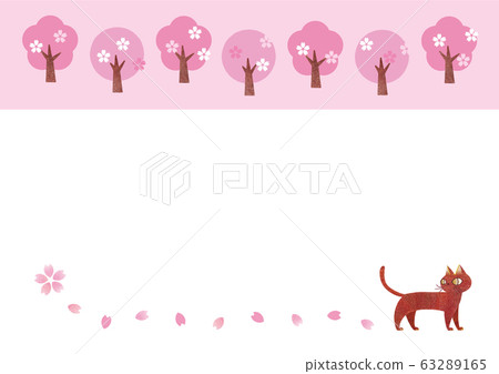 Cherry blossoms and cats _ frame _ background pink and white Cherry blossoms and cats _ frame _ background pink and white 63289165