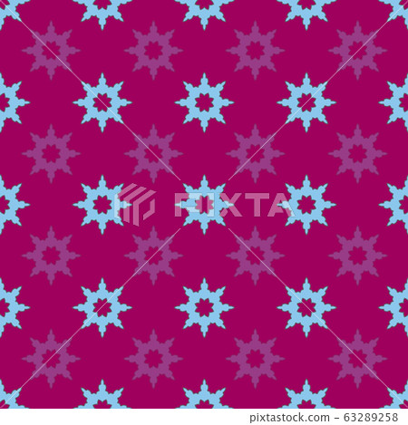 Festive Snowflakes- Garden Tea Party seamless repeat pattern. Festive snowflakes flower shapes pattern background. Surface pattern design in maroon, blue and purple. Perfect for Fabric, Scrapbook,gift 63289258