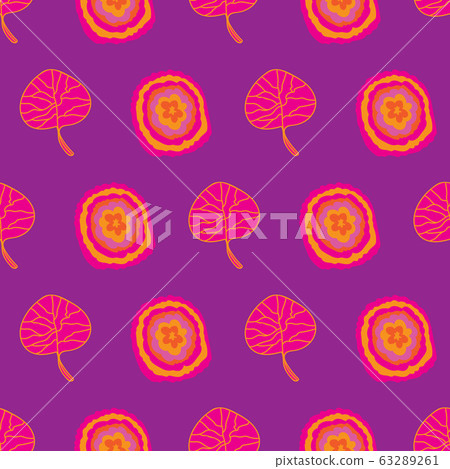 Colourful Blast-Flowers in Bloom seamless repeat pattern. Vibrant flowers and leaves Pattern Background in pink, orange,and purple . Surface pattern design. Perfect for Fabric, Scrapbook 63289261