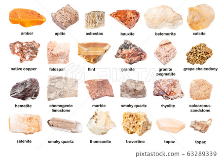 set of various unpolished rocks with names 63289339