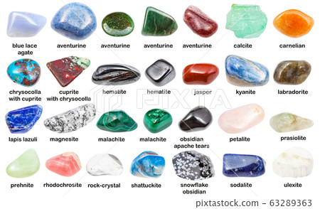 set of various polished stones with names isolated - Stock Photo ...