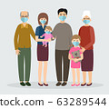 Family wearing protective Medical mask. Mom, dad, 63289544