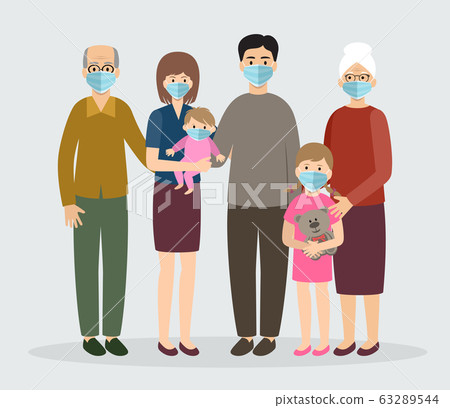 Family wearing protective Medical mask. Mom, dad, 63289544