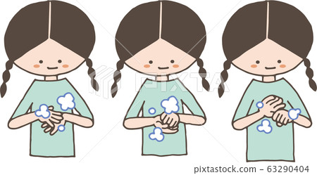 Girl washing hands carefully Girl washing hands carefully 63290404