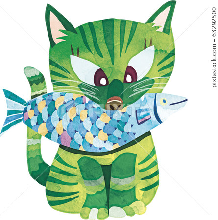 Cat holding a fish Cat holding a fish 63292500