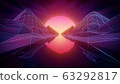 endless retro style river with bright sun 3d rendering illustration 63292817