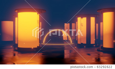 futuristic sci fi columns and a glass dome 3d rendering illustration 63292822