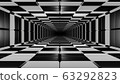 endless black and white checkered tunnel 3d rendering illustration 63292823