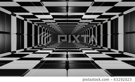 endless black and white checkered tunnel 3d rendering illustration 63292823