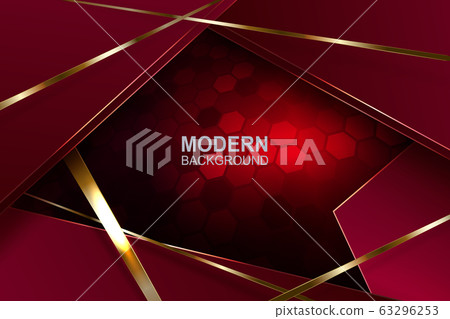 Red texture background with mosaic effect, stripes of gold color 63296253