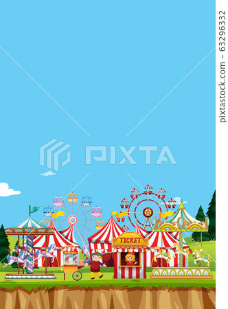Circus scene with many rides at day time 63296332