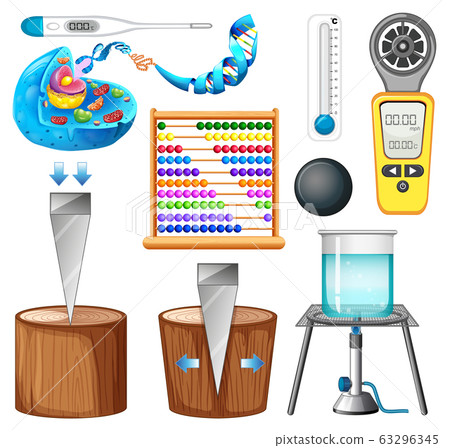 Large set of science equipments on white 63296345
