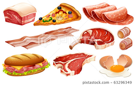 Set of different meat products on white background 63296349