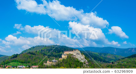 panoram of an Orava Castle on the high steep rock. 63296909