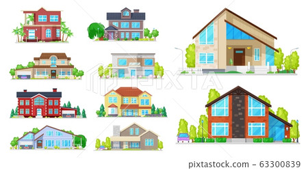 House, cottage, villa and mansion building icons House, cottage, villa and mansion building icons 63300839