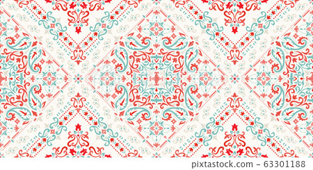 Rectangular seamless Bandana Print vector design for rug, carpet, tapis, shawl, towel, textile, yoga mat. Neck scarf or kerchief pattern design. Traditional ornamental ethnic pattern with paisley. 63301188