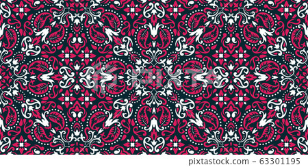 Rectangular seamless Bandana Print vector design for rug, carpet, tapis, shawl, towel, textile, yoga mat. Neck scarf or kerchief pattern design. Traditional ornamental ethnic pattern with paisley. Rectangular seamless Bandana Print vector design for rug, carpet, tapis, shawl, towel, textile, yoga mat. Neck scarf or kerchief pattern design. Traditional ornamental ethnic pattern with paisley. 63301195