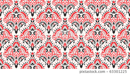 Rectangular seamless Bandana Print vector design for rug, carpet, tapis, shawl, towel, textile, yoga mat. Neck scarf or kerchief pattern design. Traditional ornamental ethnic pattern with paisley. 63301225