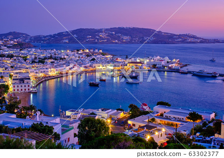 Mykonos island port with boats, Cyclades islands, Greece 63302377