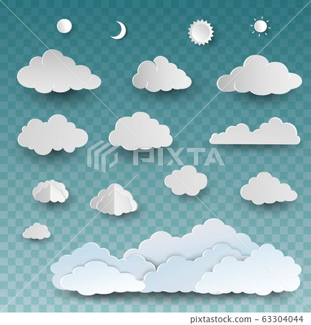 Paper art sun and cloud set on transparent background 63304044