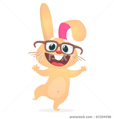 Happy cartoon rabbit wearing big eyesglasses Happy cartoon rabbit wearing big eyesglasses 63304496