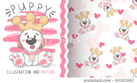 Cute king dog - seamless pattern 63305042