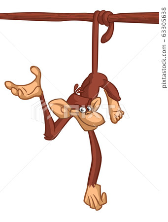 Cute Cartoon Monkey Chimpanzee Hanging On Wood Branch Cute Cartoon Monkey Chimpanzee Hanging On Wood Branch 63305638