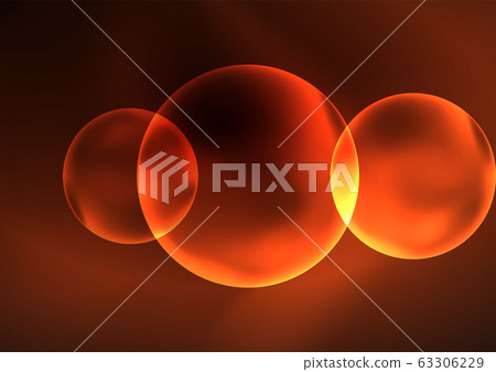 Glowing neon shiny transparent bubbles, glass circles or bio cell concept. Techno futuristic vector abstract background For Wallpaper, Banner, Background, Card, Book Illustration, landing page 63306229