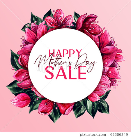 Happy Mothers Day Sale Banner With Floral Frame Stock Illustration
