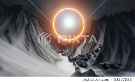 Abstract background of mountains and orange neon circle Abstract background of mountains and orange neon circle 63307828