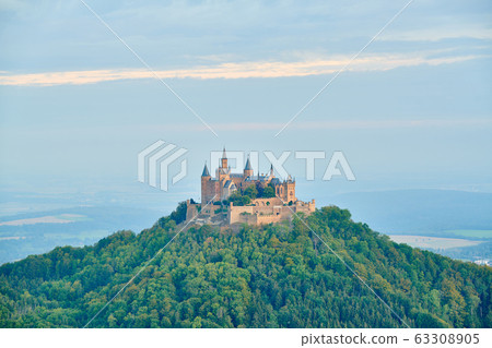 Hilltop Hohenzollern Castle on mountain top in 63308905