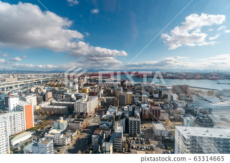 Aerial view of Osaka bay area with Minato bridge in Osaka, Japan Aerial view of Osaka bay area with Minato bridge in Osaka, Japan 63314665