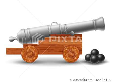 Ancient Ship Cannon With Cannonballs 63315129