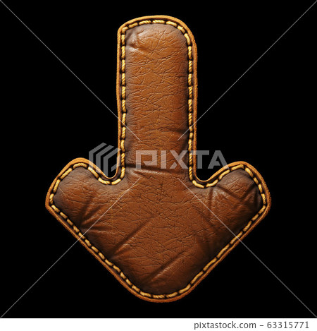 Symbol arrow to down made of leather. 3D render font with skin texture isolated on black background. Symbol arrow to down made of leather. 3D render font with skin texture isolated on black background. 63315771