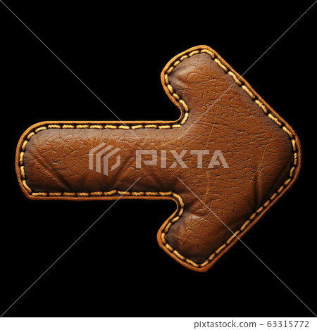 Symbol right arrow made of leather. 3D render font with skin texture isolated on black background. Symbol right arrow made of leather. 3D render font with skin texture isolated on black background. 63315772