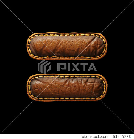 Symbol equals made of leather. 3D render font with skin texture isolated on black background. Symbol equals made of leather. 3D render font with skin texture isolated on black background. 63315778