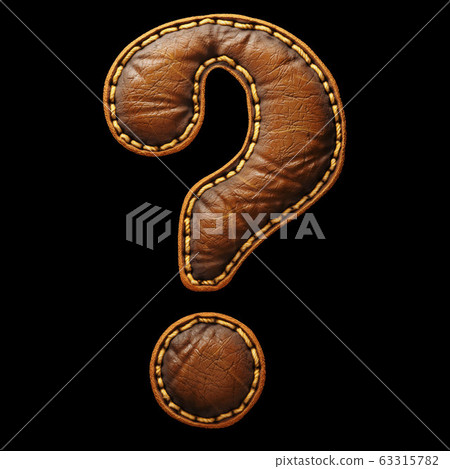 Symbol question mark made of leather. 3D render font with skin texture isolated on black background. Symbol question mark made of leather. 3D render font with skin texture isolated on black background. 63315782