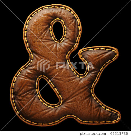 Symbol ampersand made of leather. 3D render font with skin texture isolated on black background. Symbol ampersand made of leather. 3D render font with skin texture isolated on black background. 63315786