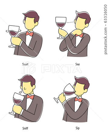 Man taste wine in four step method, Vector Man taste wine in four step method, Vector 63316050
